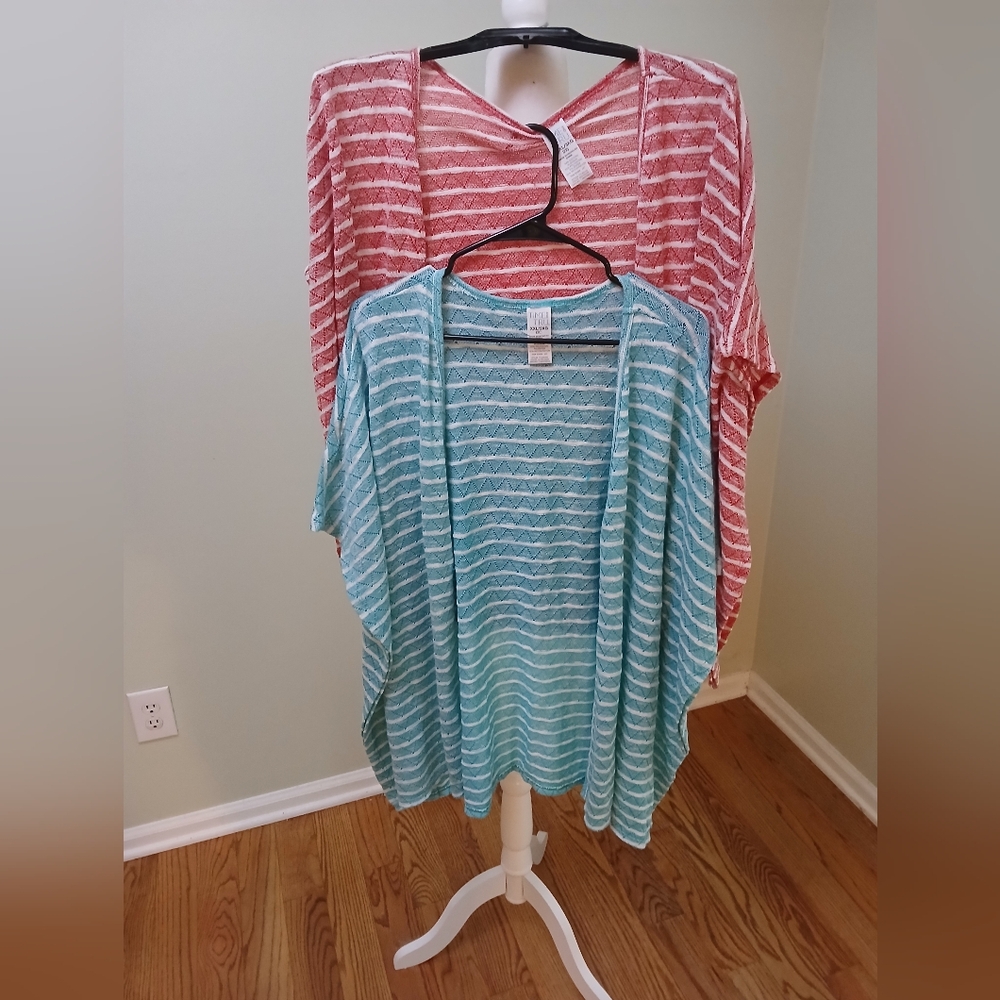 Time and Tru Lot of 2 Lightweight Batwing Open Front Cardigans